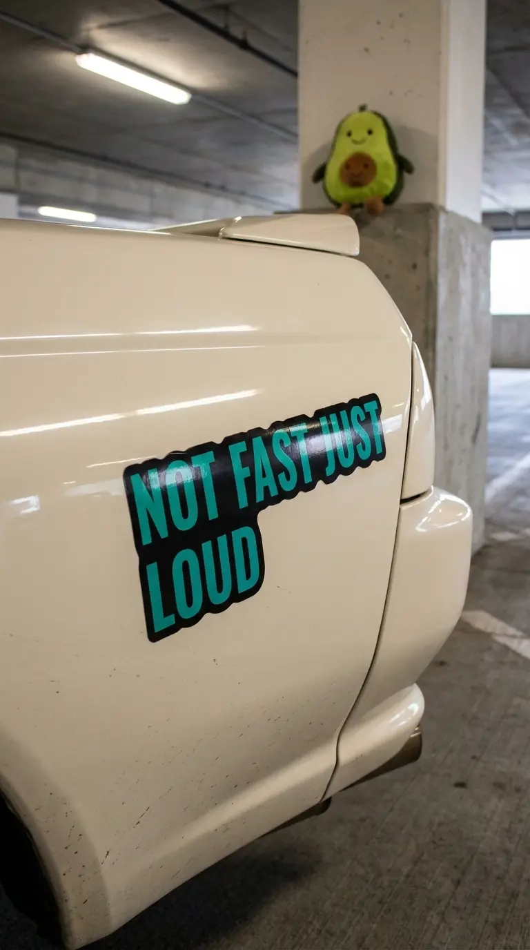 Not Fast Just Loud sticker on car