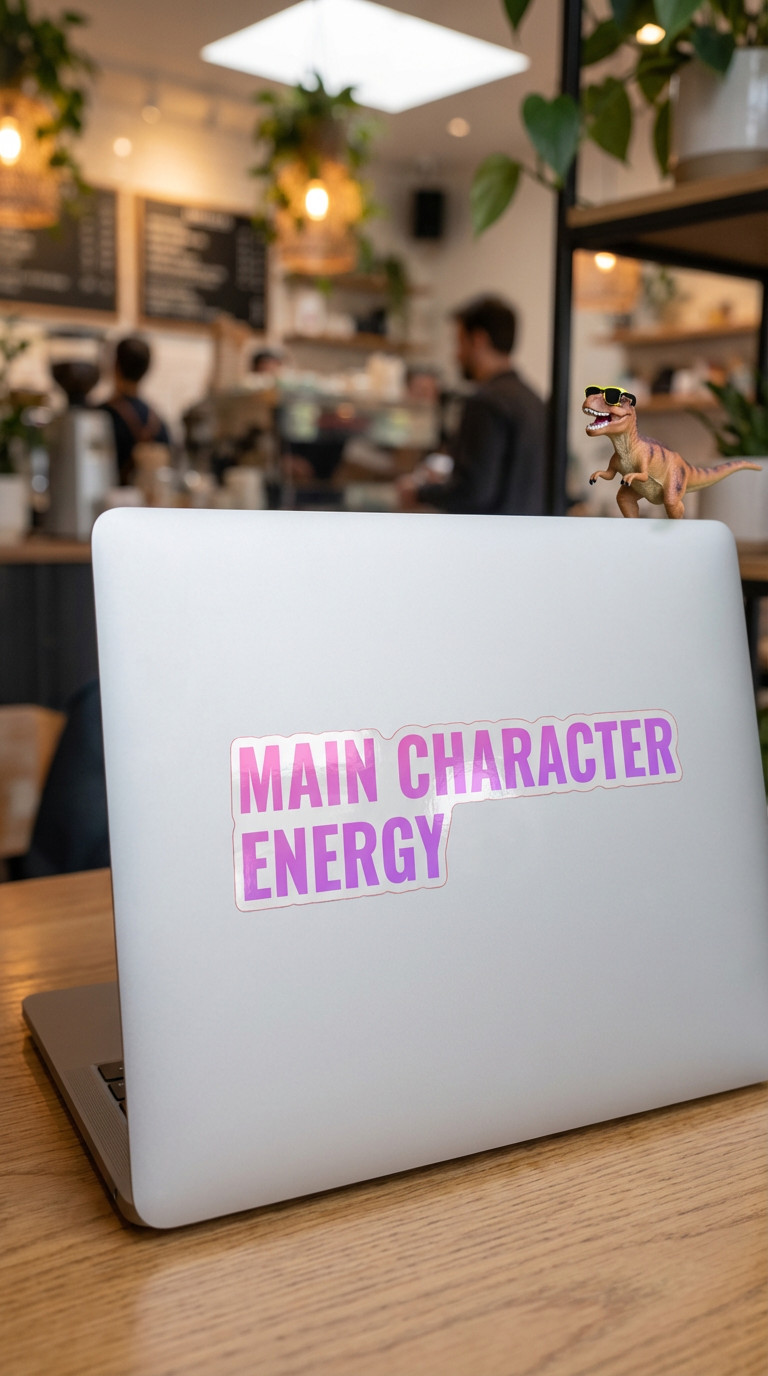 Main Character Energy sticker on laptop
